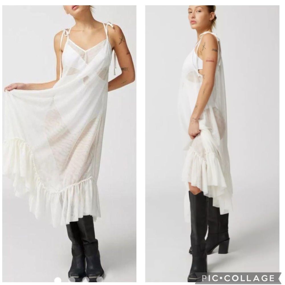 Urban Outfitters Women’s Everly White Sleeveless Sheer Mesh Midi Dress New S